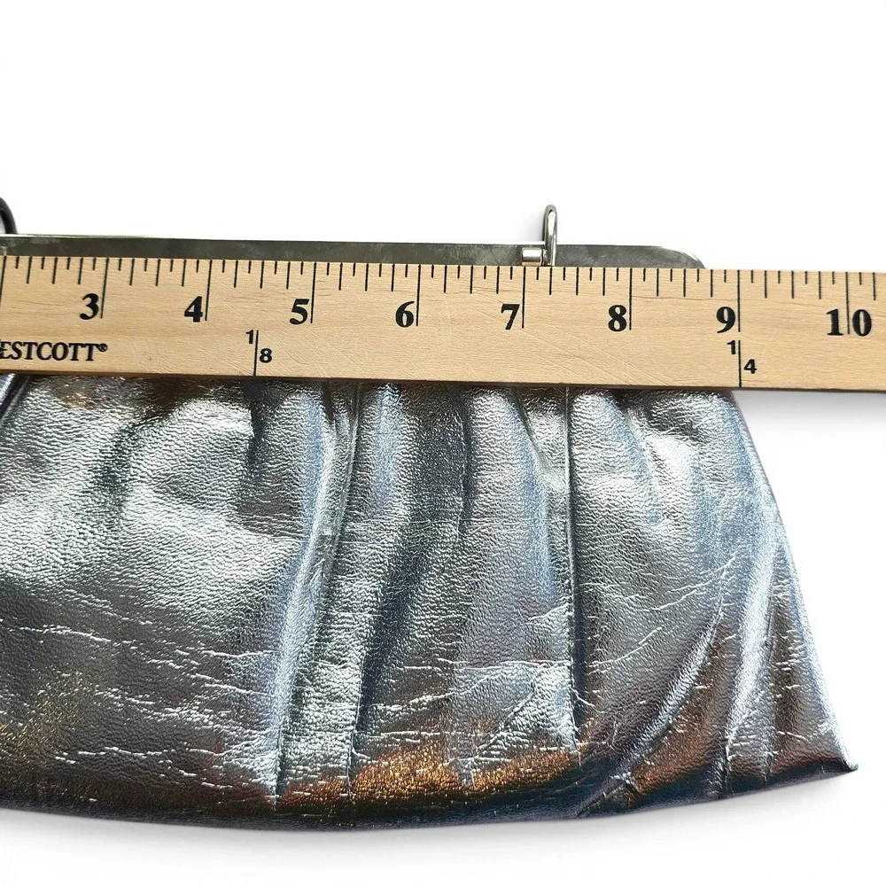 Vintage Silver Metallic Evening Clutch Bag Snake Chain Strap Retro
